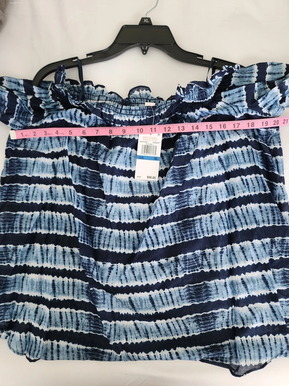 MICHAEL Michael Kors Blue White Tie Dye Off Shoulder Top XL NWT